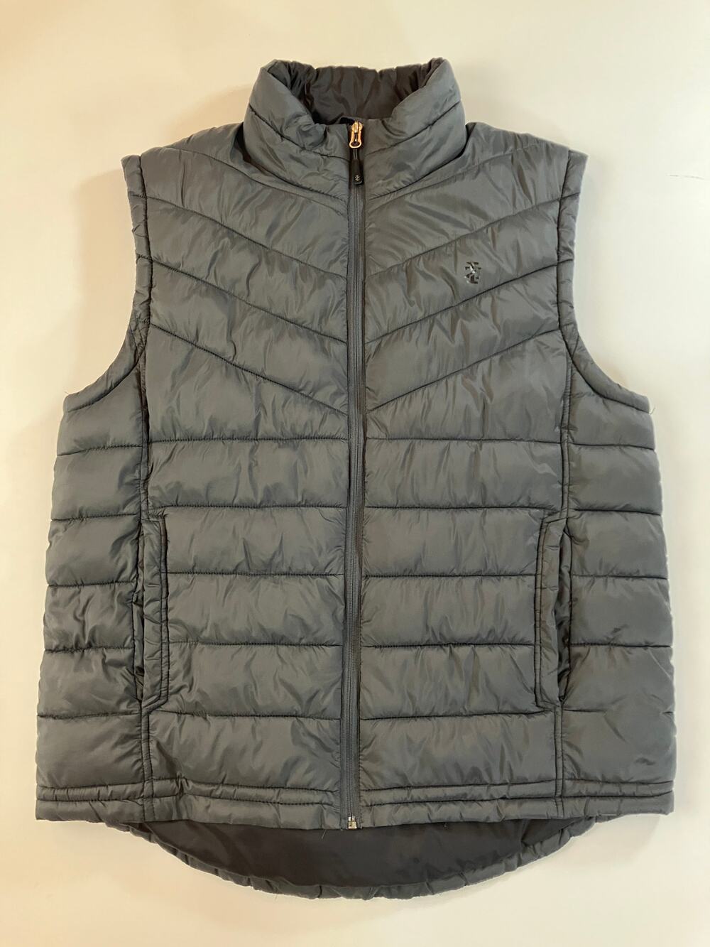 IZOD Men M Gray Puffer Vest Quilted Full Zip Nylon Insulated